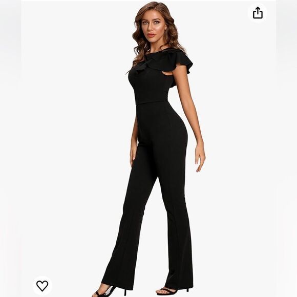 NWT SUGAR POISON Elegant Sleeveless Ruffle One Shoulder High Waist Long Jumpsuit - Picture 2 of 14